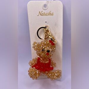 Natasha Beaded Teddy Bear Purse Charm Gold Tone.